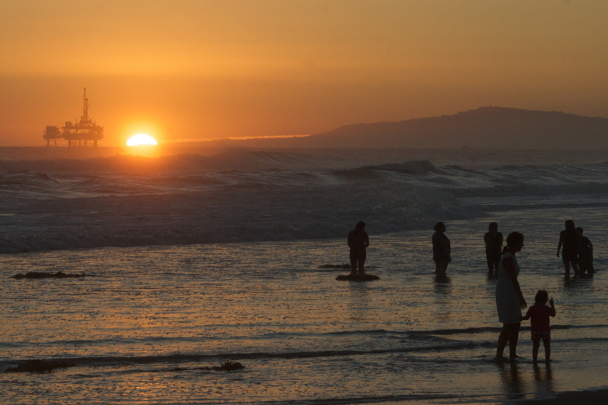 Huntington Beach Trip - Aug 2014 - Sunset over the oil rig