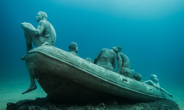 The Raft of Lampedusa seen from the front of the boat. Photograph: Jason deCaires Taylor